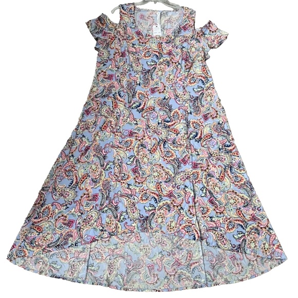 NY Collection Women's Multi-Color Paisley Cold Shoulder Midi Dress Plus Sz 2XWP - Picture 3 of 15